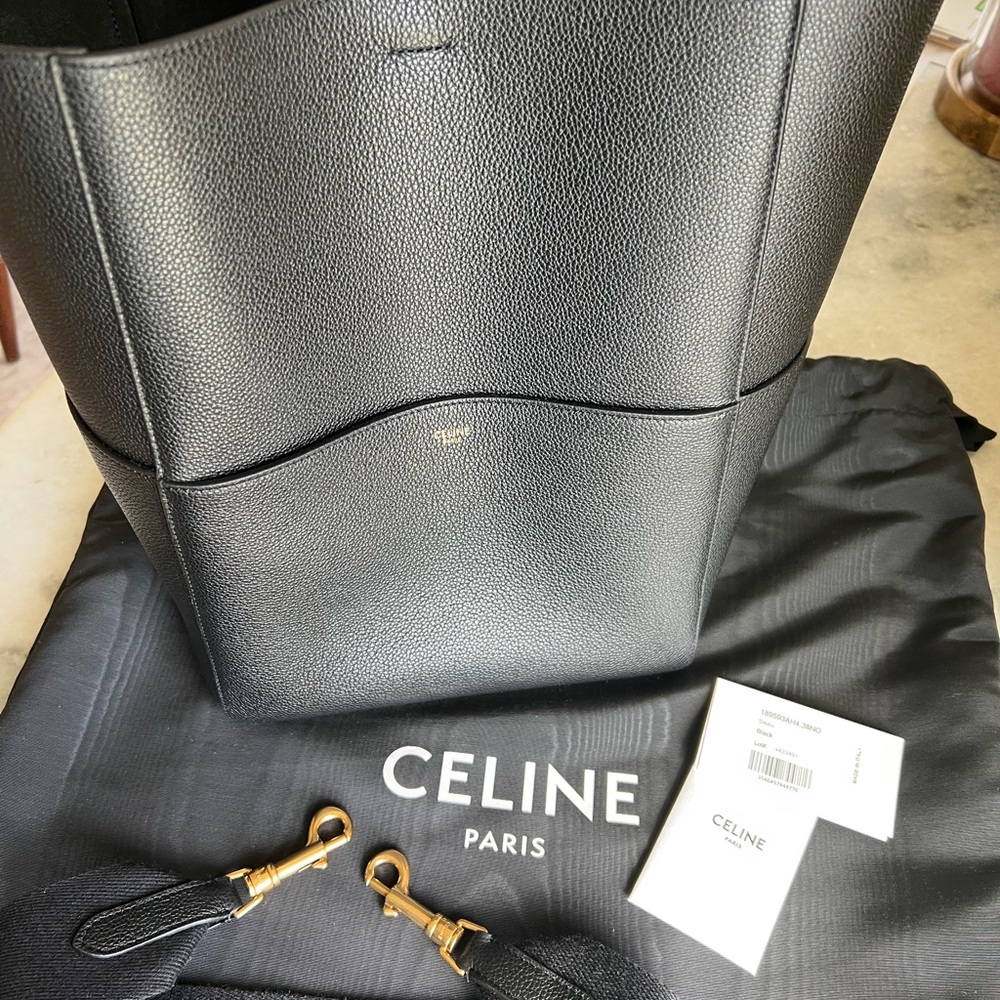 Celine Large  Seau Sangle Black Leather Women's Bag